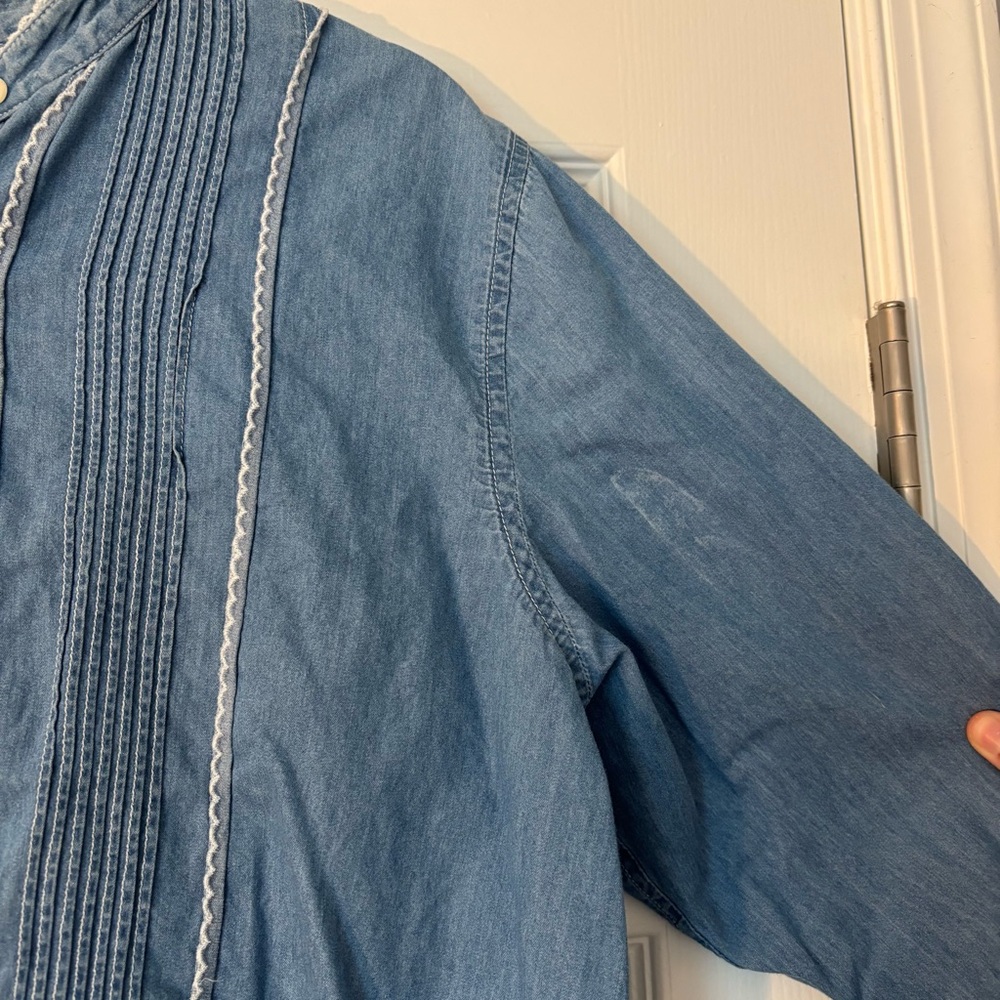 Ralph Lauren Lauren Jeans Co Vintage Chambray Blue Denim Ruffle Cottage Top 16 S - Picture 8 of 10